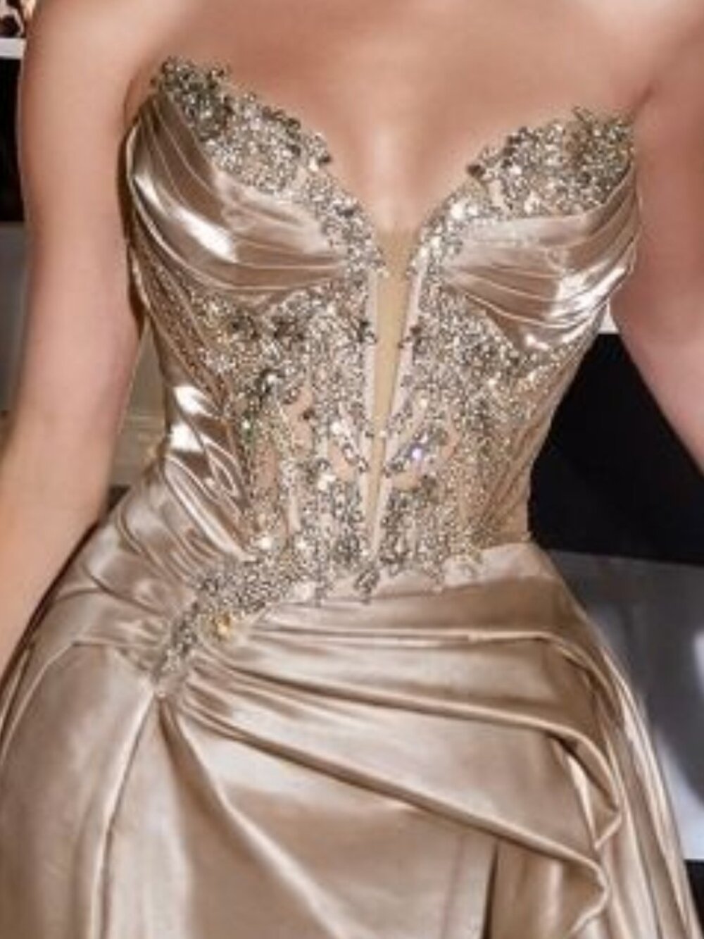 MOCHA GOLD FORMAL DRESS. NEW LONG FITTED MERMAID CORSET STRAPLESS LACE UP GOWN - Picture 2 of 5